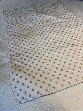 Pottery Barn Kids White Quilted Throw with Gold Polka Dots